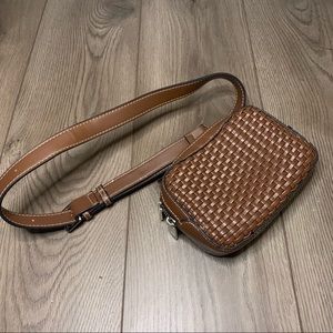 ZARA MAN saddle brown woven leather satchel bum bag silver hardware